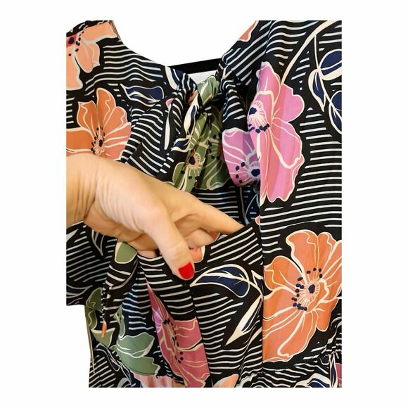 E17 Eloquii Striped Floral Toe Keyhole Back Midi Dress NWT Flutter Sleeve Sz 16 - Picture 6 of 8